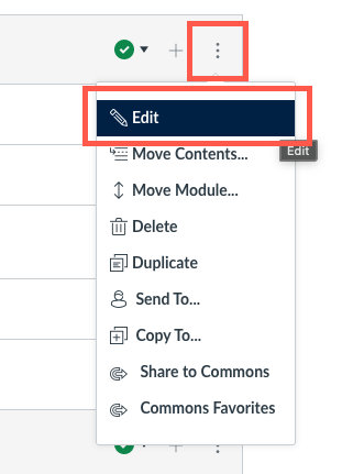 Click on the 3 dots on the right side of a module and click on "Edit".