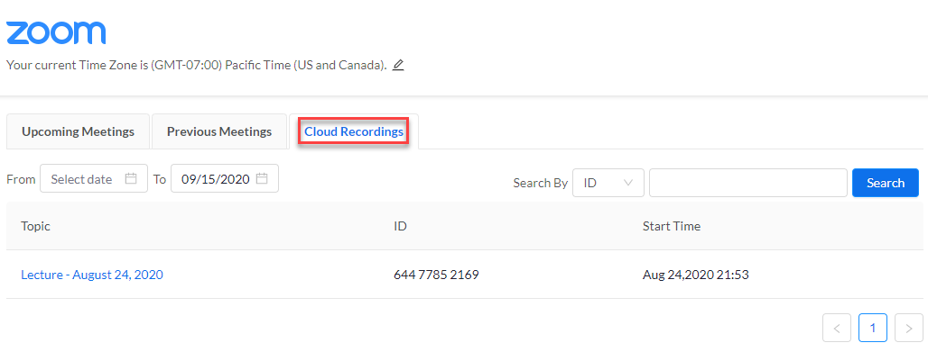 Click on the tab Cloud Recordings 